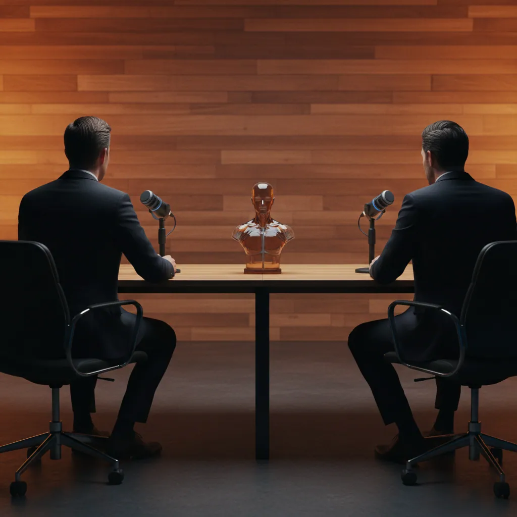 Twee anonieme gesprekspartners in een moderne studiosetting over voeding en leefstijl na je 50e
